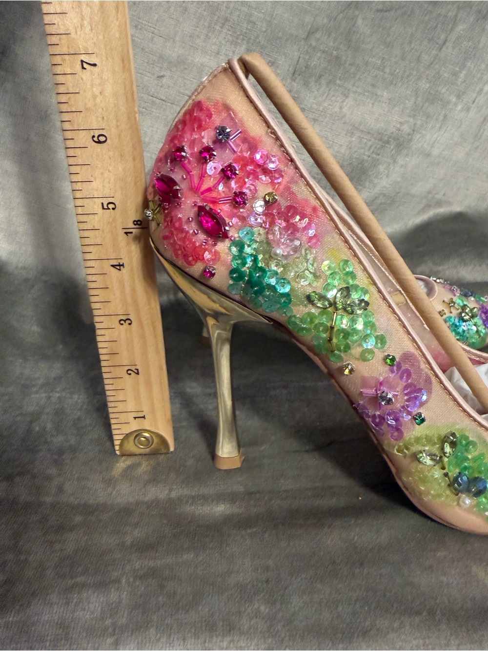Betsey Johnson Netta Heeled Pump in Nude Multicolor Women's Shoe w/sequins. 10 - Picture 3 of 8